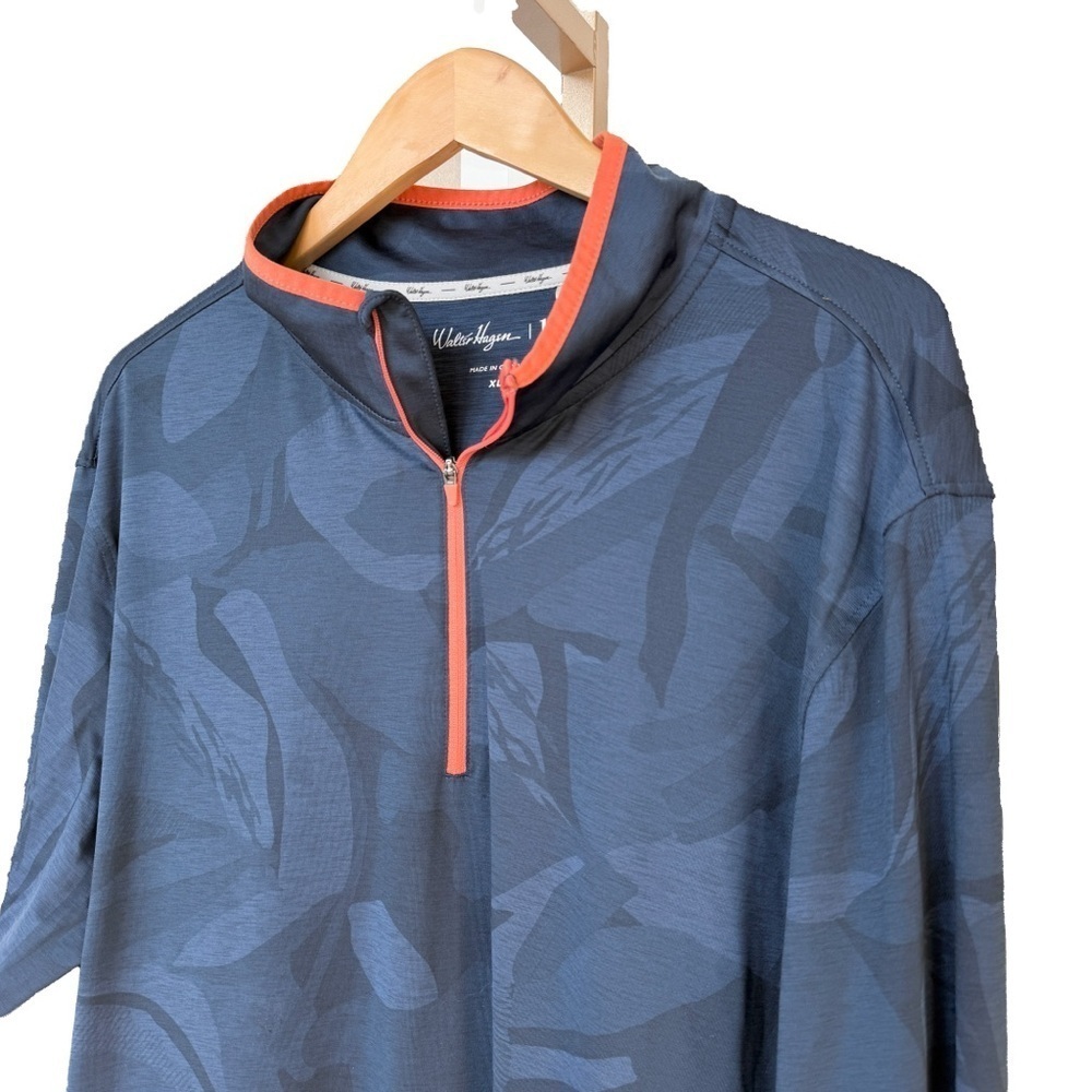 Walter Hagen Men's XL Performance Blue Camo Quarter-Zip Pullover Golf Casual Top